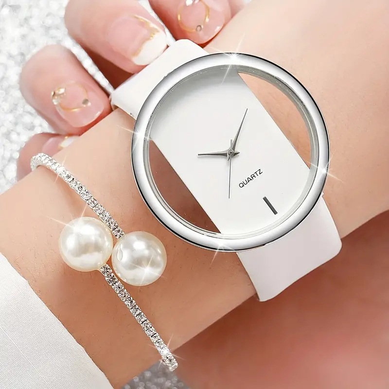 Luxury Watch White - 2pcs Fashion White Simple Watch Rhinestone