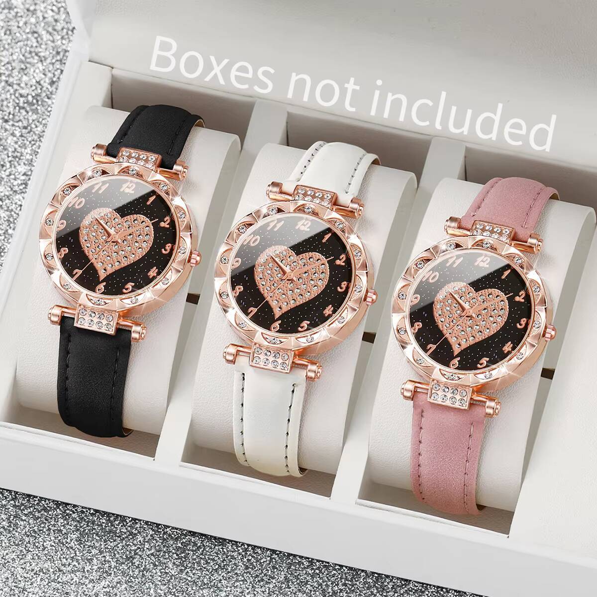 Open Heart Watch - 3PCS Women Watches Set Fashion Rhinestone