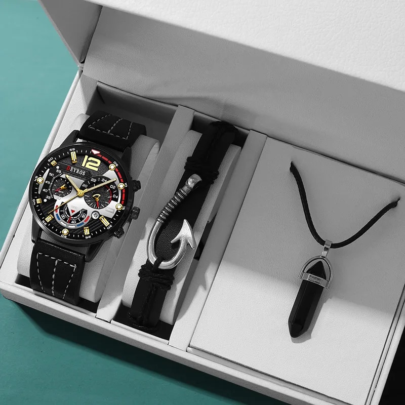 Luxury Watch All Black - 3PCS Set Fashion Mens Watches Luxury
