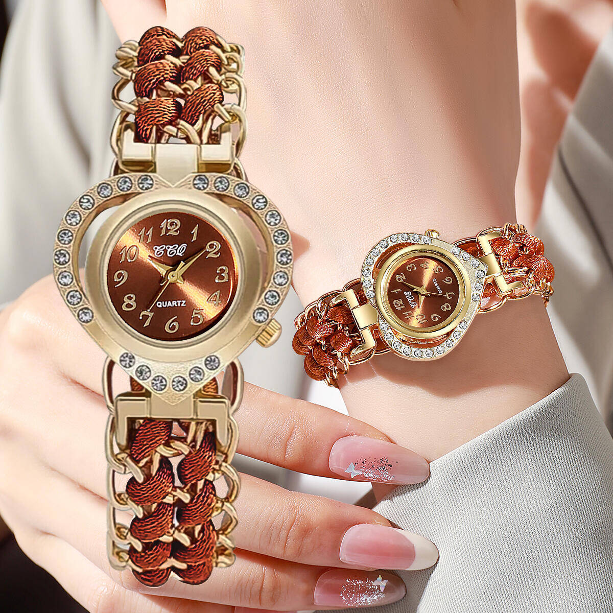 Open Heart Watch - Fashion Rhinestone Heart Dial Women Watches