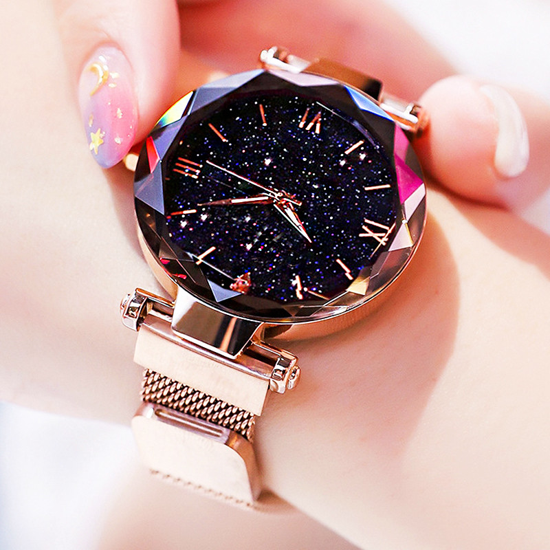Luxury Watch With Rubber Strap - Womens Fashion Starry Sky Watches Magnet