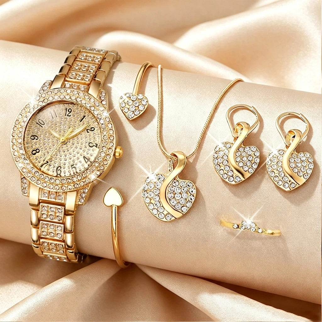 Open Heart Watch - 6PCS Fashion Rhinestone Women Watch Heart