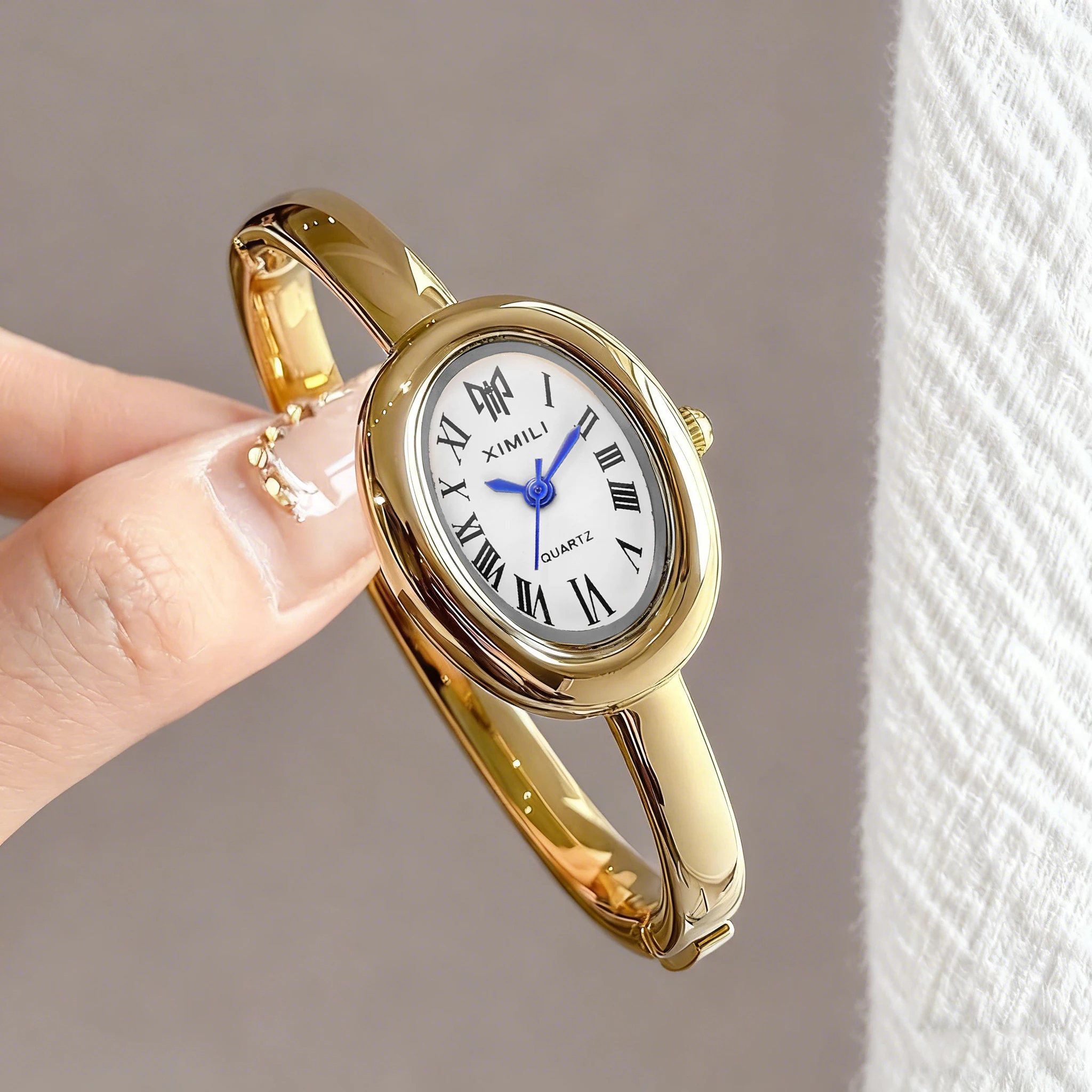 Luxury Watch White - 2026XIMILI Vintage Oval Bangle Watch for