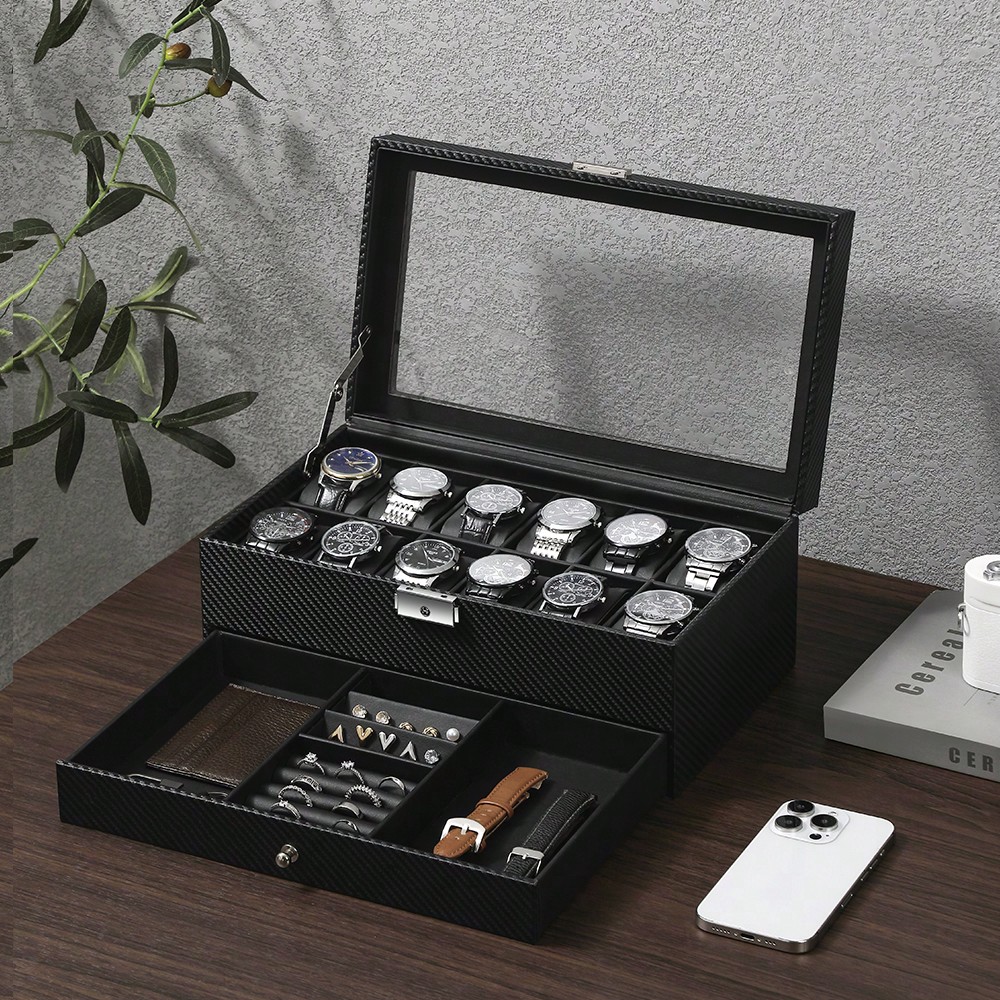 Luxury Watch Tier - 12 Slot Leather Watch Box with