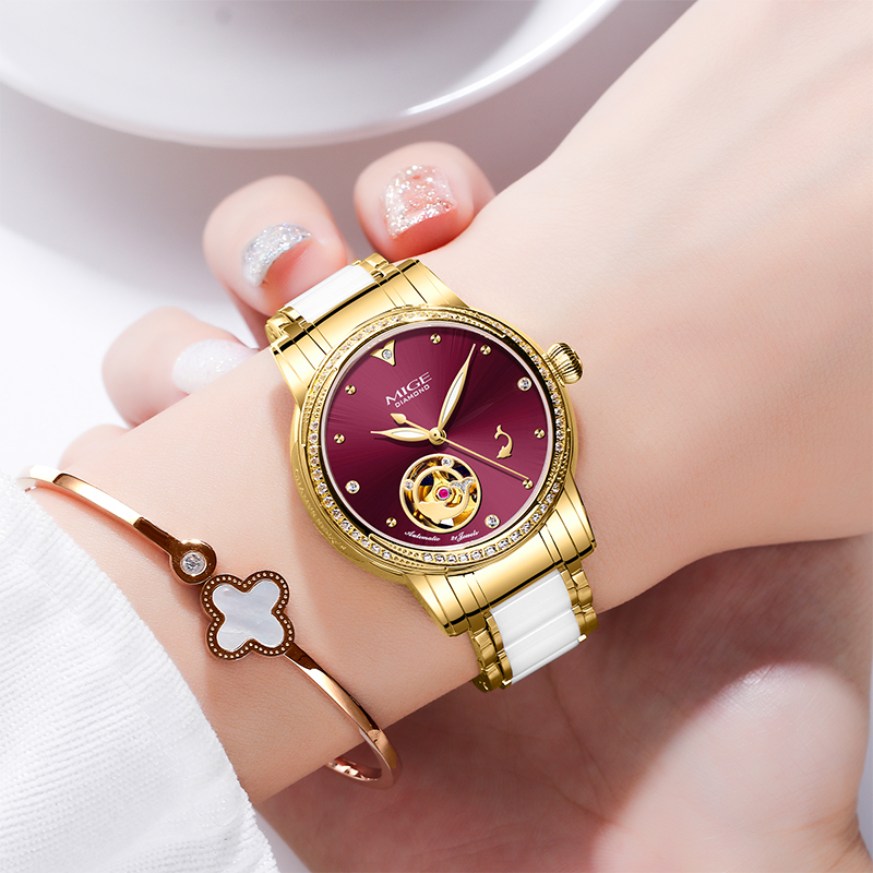 MIGE Ladies Skeleton Auto Watc - Luxury Watch White review and price