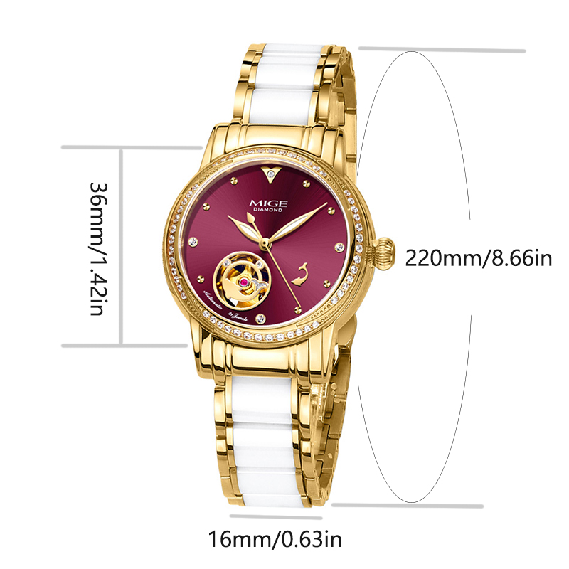 MIGE Ladies Skeleton Auto Watc - Luxury Watch White review and price