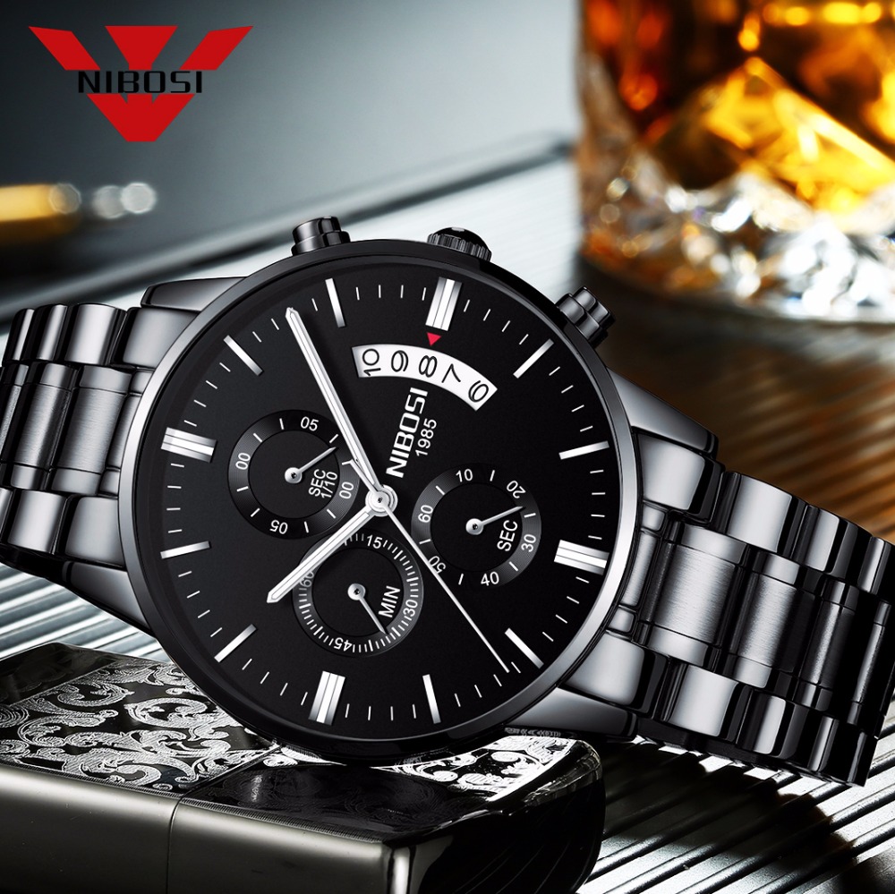 NIBOSI Stainless Steel Black Q - Luxury Watch All Black review and price