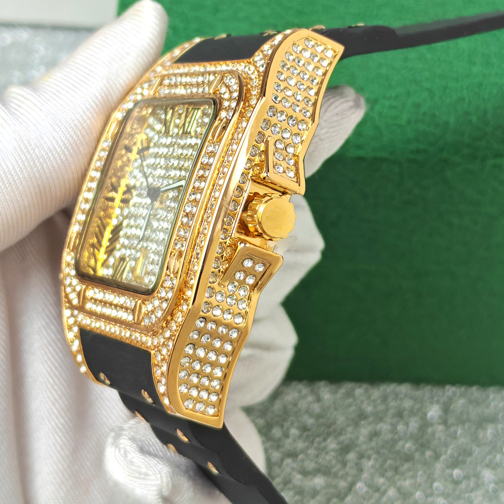 Hip Hop Iced Out Bling Square  - Luxury Watch With Rubber Strap review and price