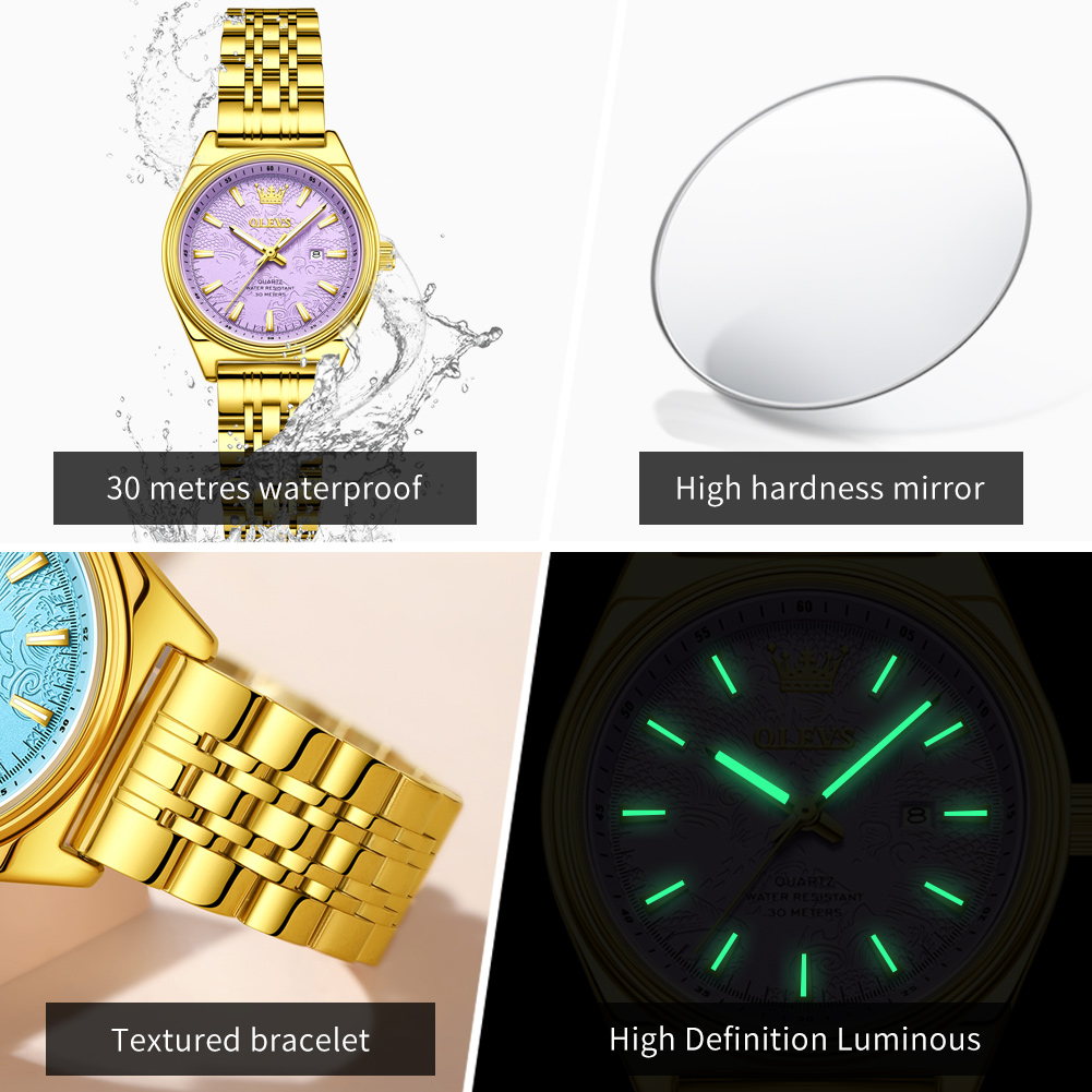 OLEVS Brand Luxury Gold Watch  - Luxury Watch Green review and price