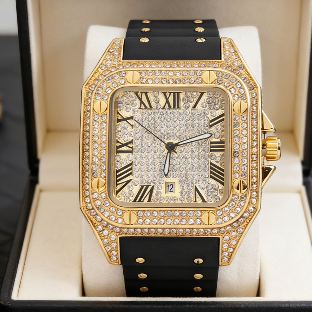 Hot Fashion Square Full Diamon - Luxury Watch With Rubber Strap review and price