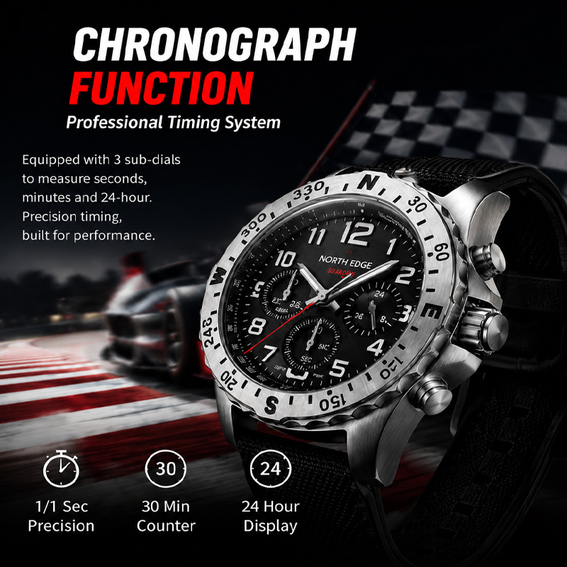 NORTH EDGE MACH 2 Men's Watche - Chronograph Flyback Watch review and price