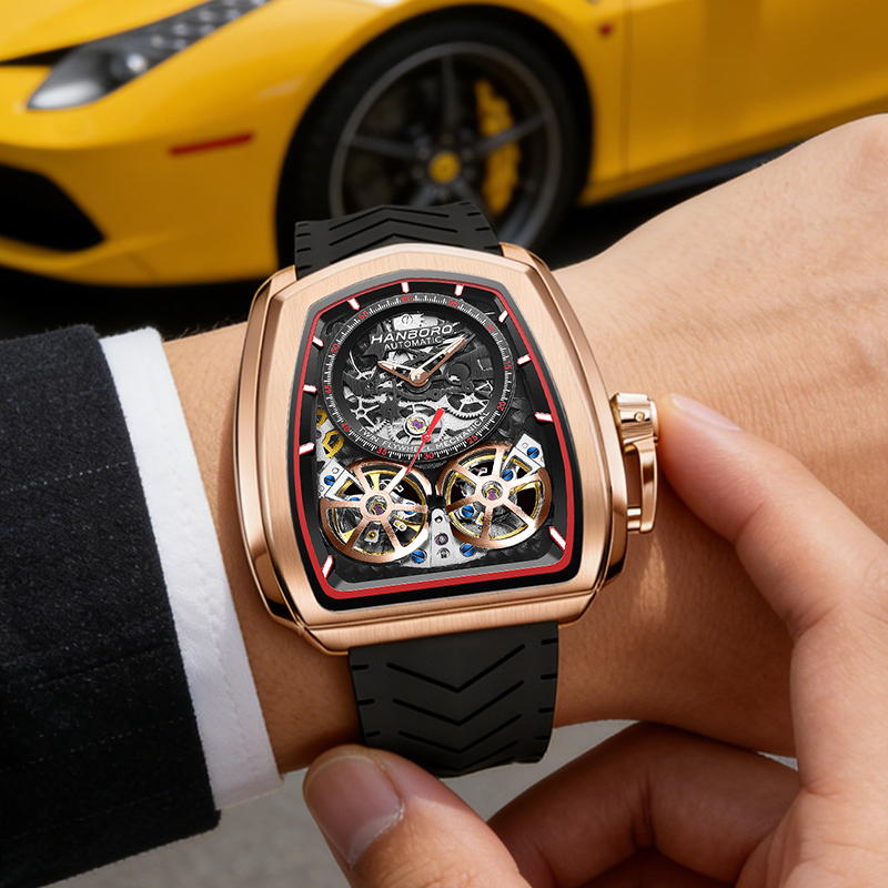 Double Flying Wheel Hollow Wat - Luxury Watch With Rubber Strap review and price