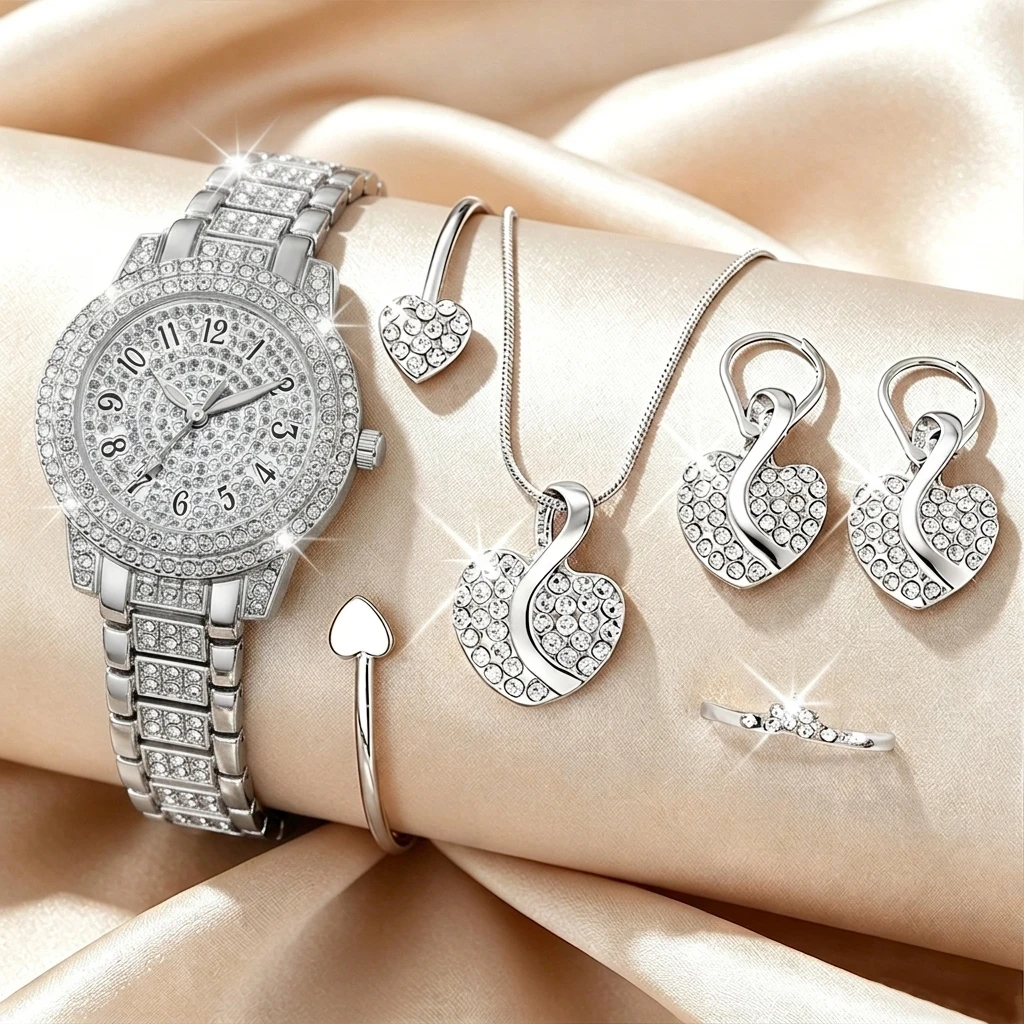 6PCS Fashion Rhinestone Women  - Open Heart Watch review and price