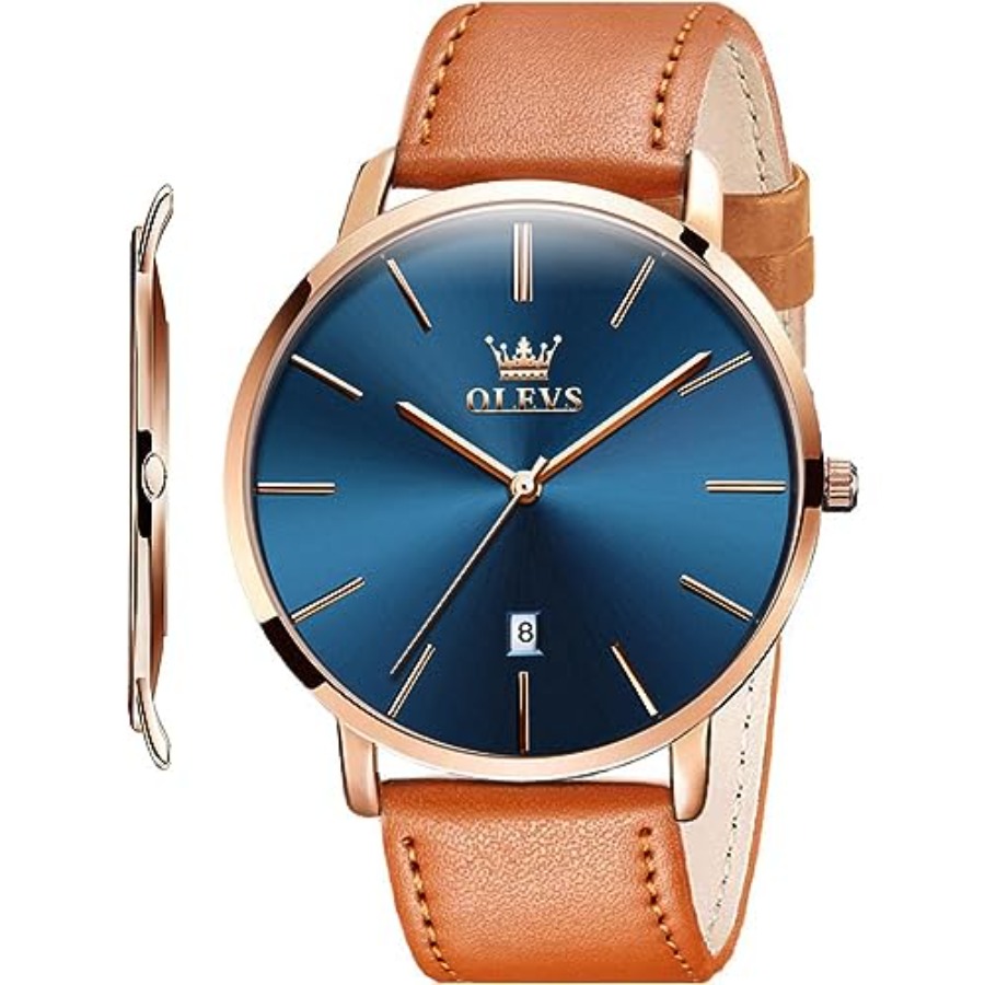 OLEVS Men Leather Watches Blac - Dress Watch Ultra Thin review and price