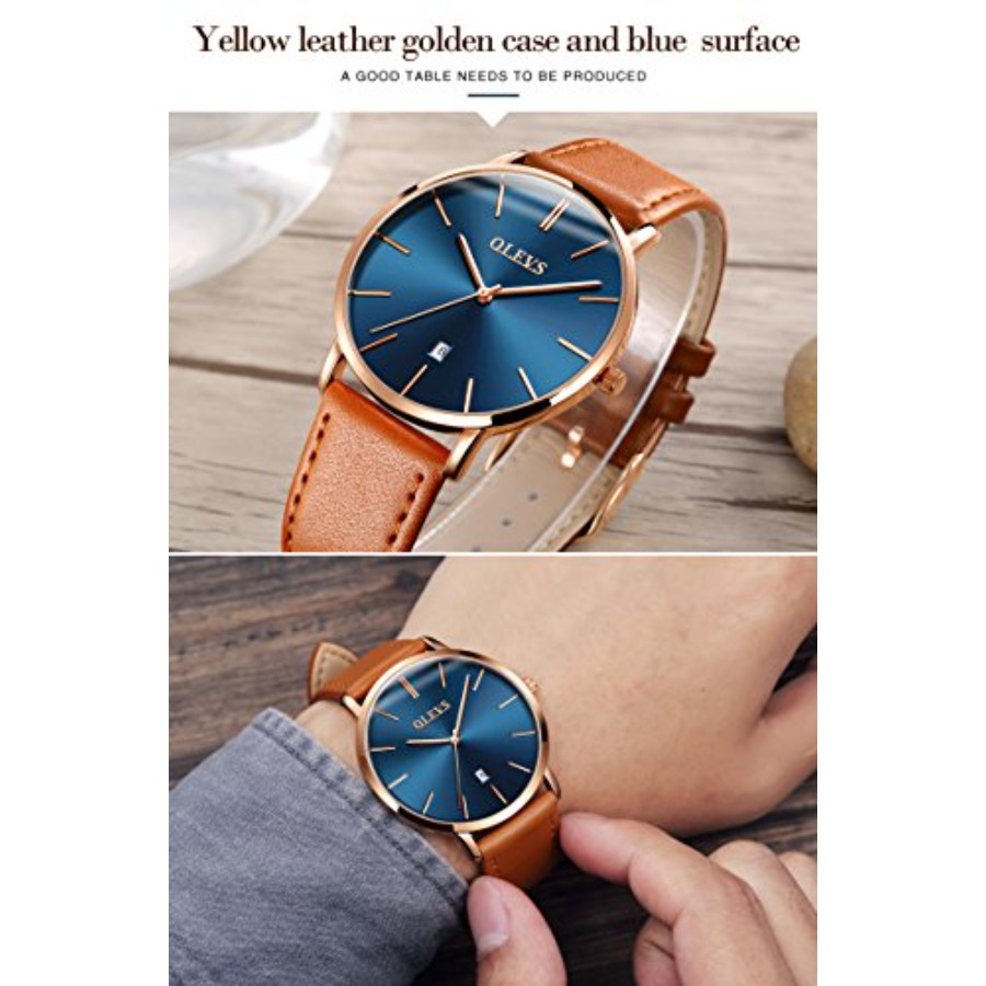 OLEVS Men Leather Watches Blac - Dress Watch Ultra Thin review and price