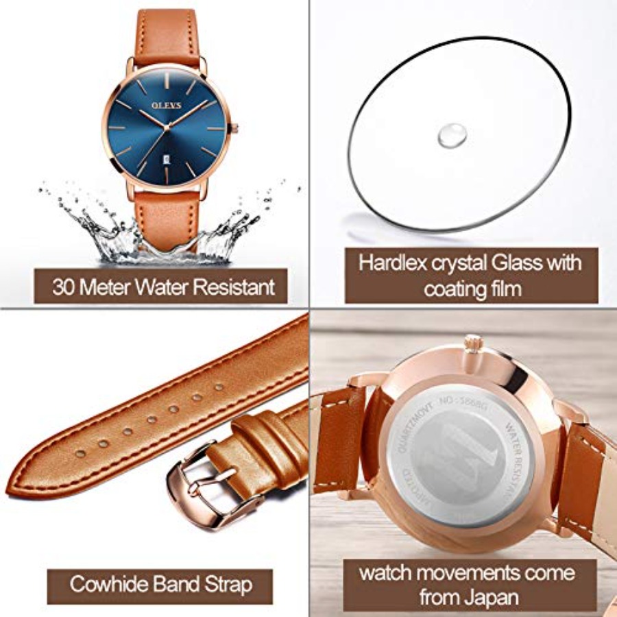 OLEVS Men Leather Watches Blac - Dress Watch Ultra Thin review and price